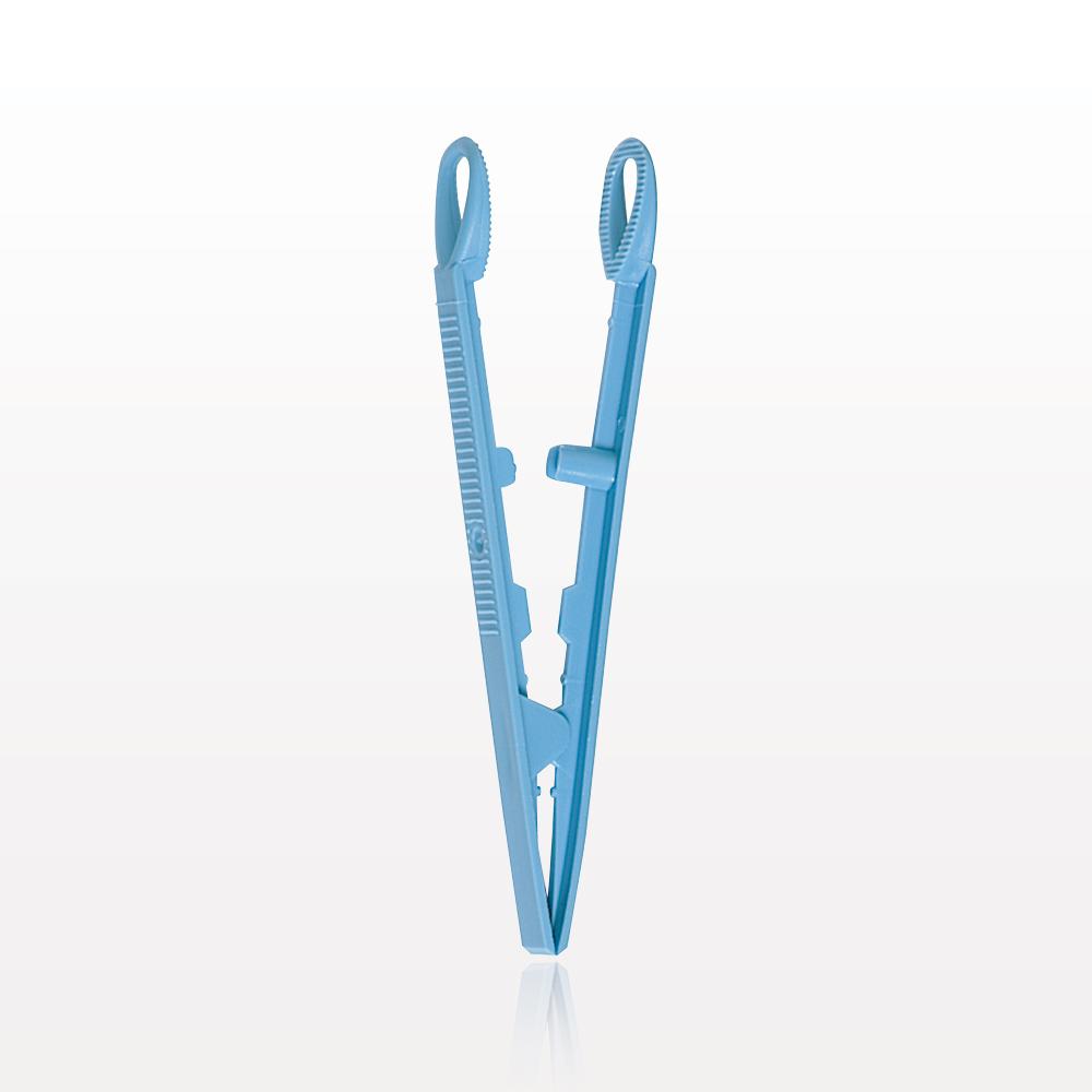 Single-Use Tweezer Forceps, Flat Round Tips, Light Blue