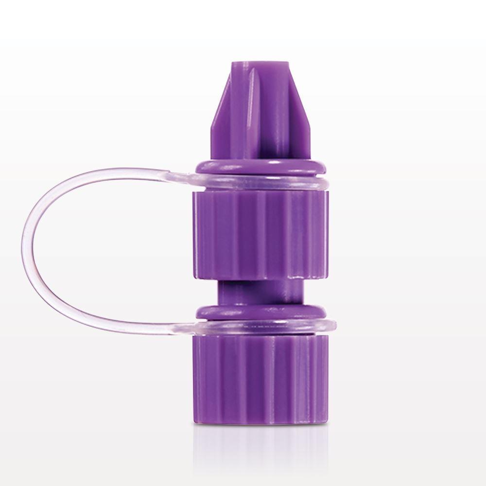 Male ENFit® Connector with Cap on Strap, Purple