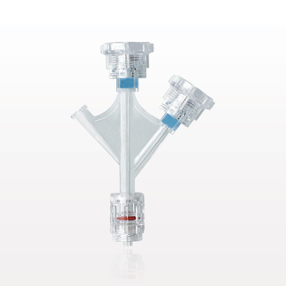 Double Hemostasis Valve Y Connector, Rotating Male Luer Lock, Female Luer Lock Sideport