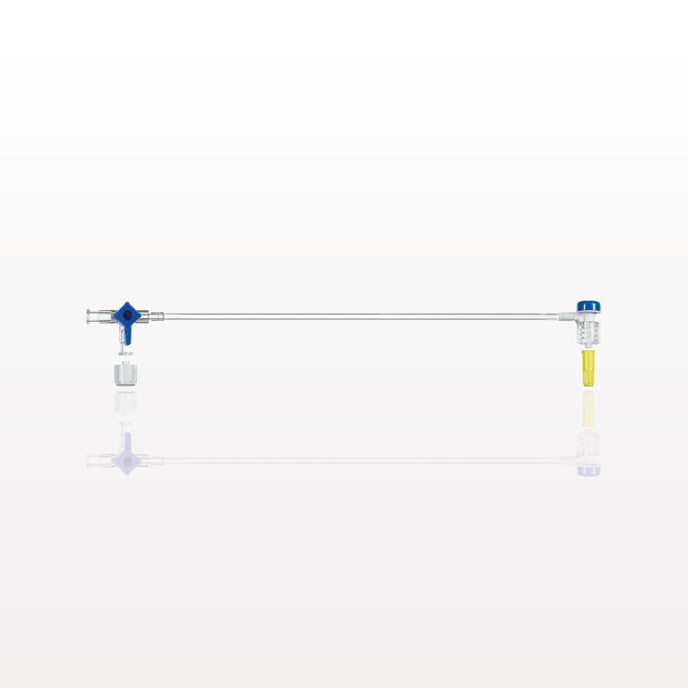 Extension Line, Hemostasis Valve with Male Luer Lock & Female Cap to 3-Way Stopcock & Male Luer Cap