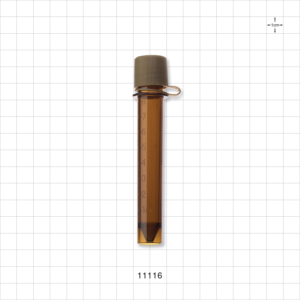 Collection Vial w/Screw Cap on Strap, Amber