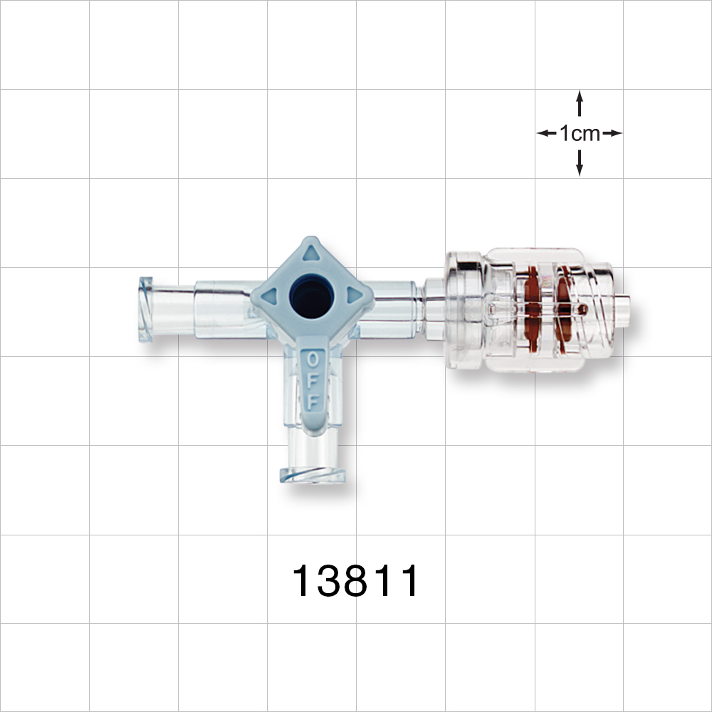 3-Way Stopcock, 2 Female Luer Locks, Rotating Male Luer Lock