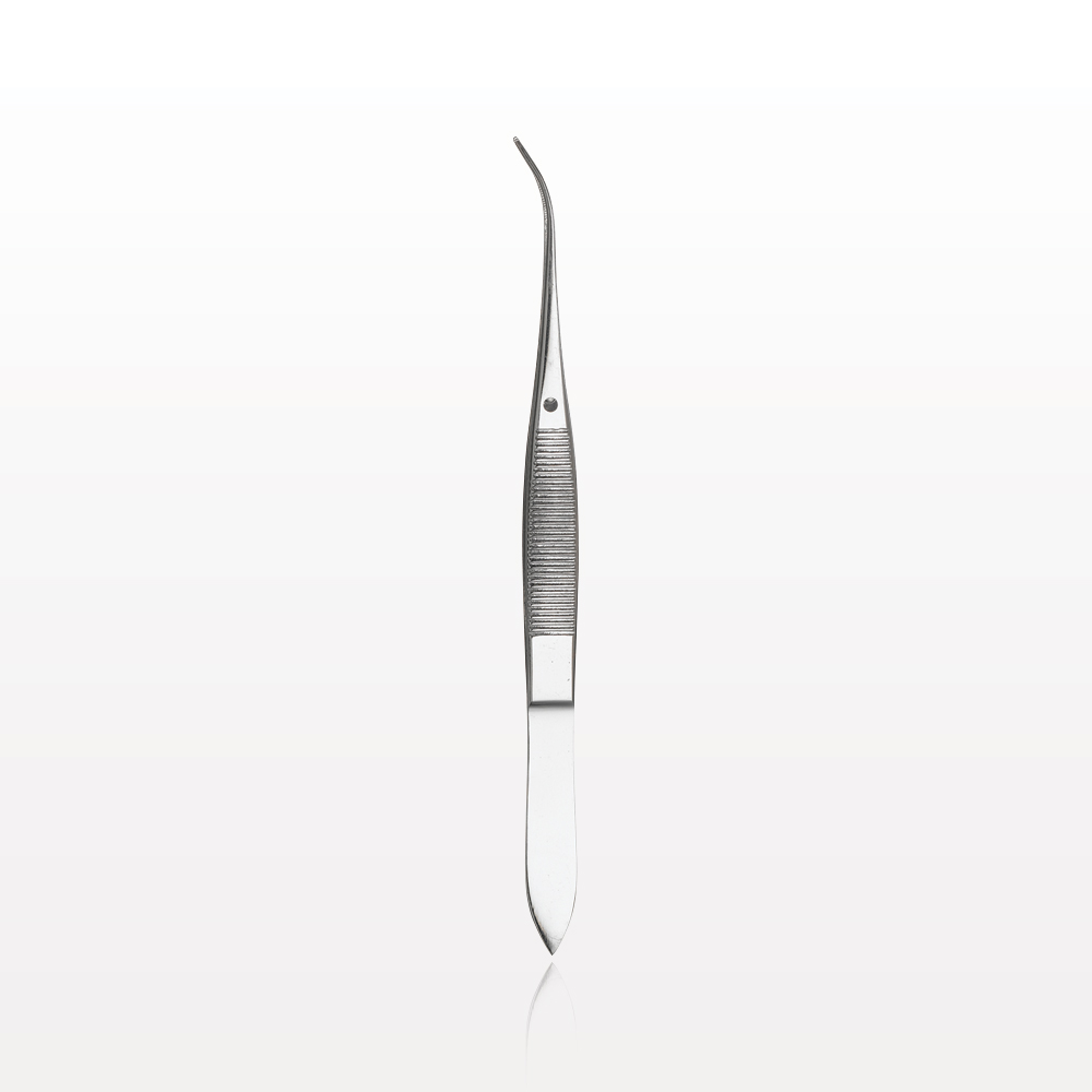 Single-Use Tweezer Dressing Forceps, Serrated Extra Fine Tips, Curved, Mirror Finish