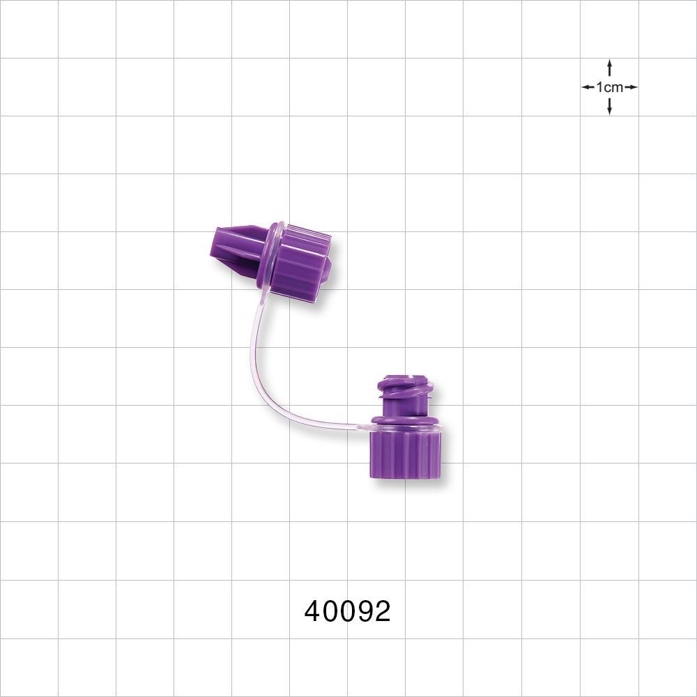 Male ENFit® Connector with Cap on Strap, Purple