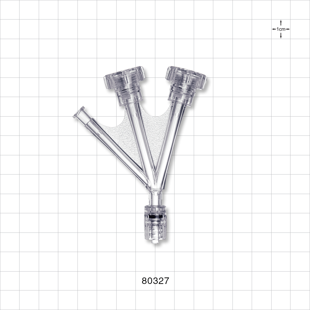 Double Hemostasis Valve Y Connector, Rotating Male Luer Lock, Female Luer Lock Sideport