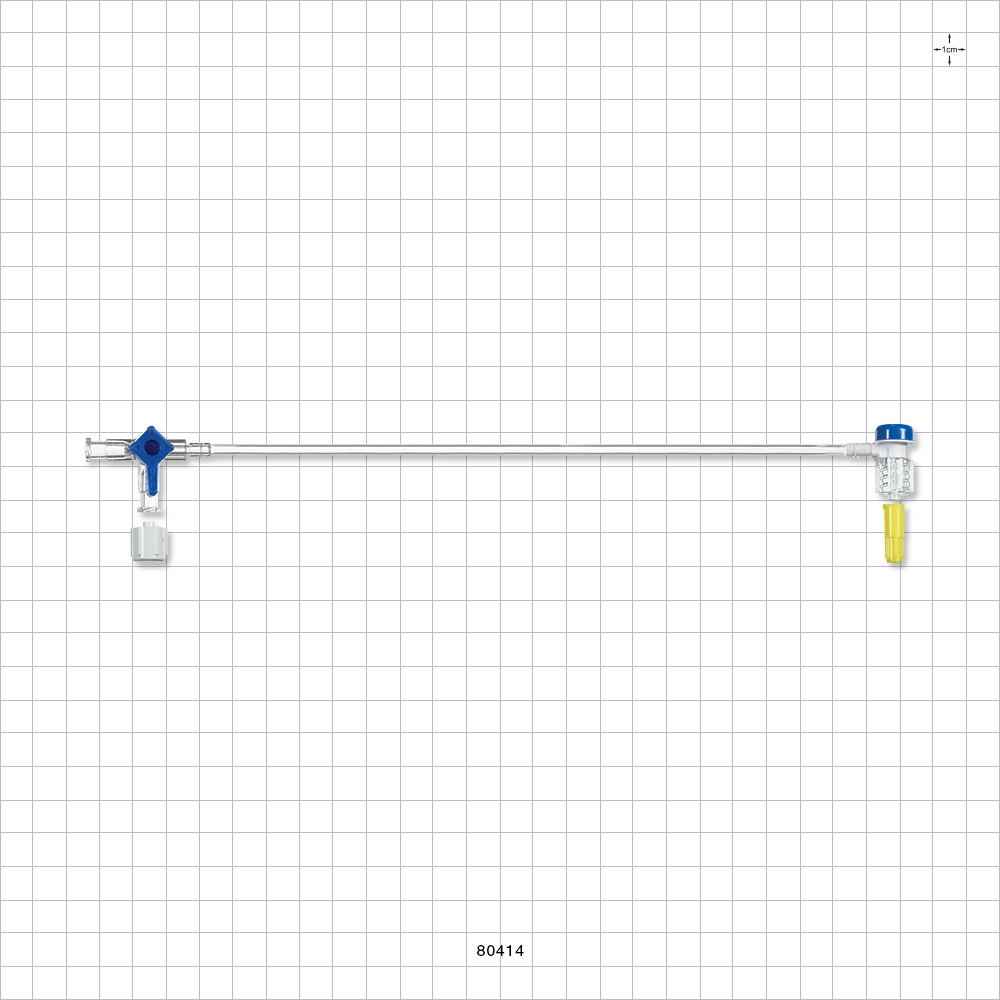 Extension Line, Hemostasis Valve with Male Luer Lock & Female Cap to 3-Way Stopcock & Male Luer Cap