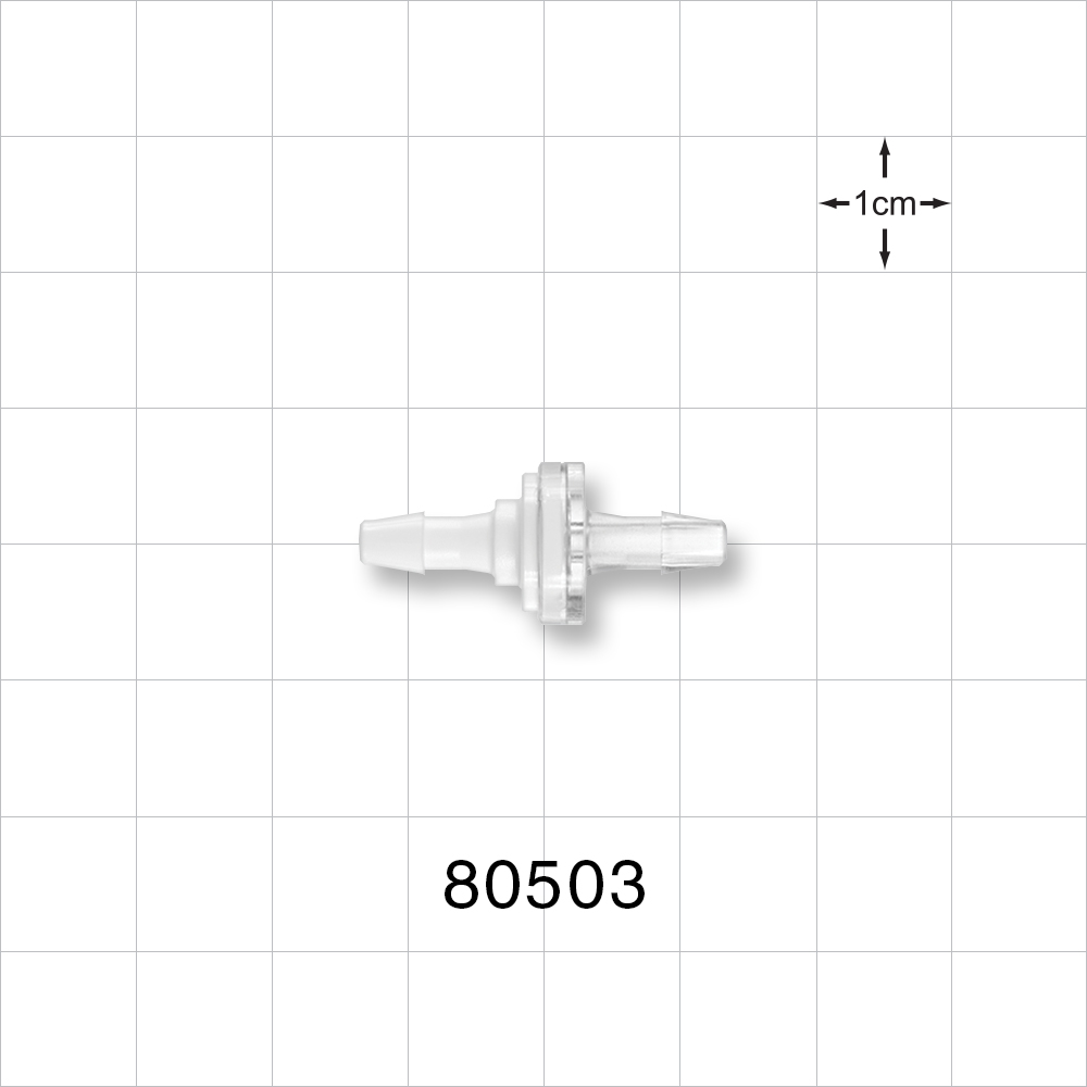 Check Valve, White Inlet, Clear Outlet, Barbed