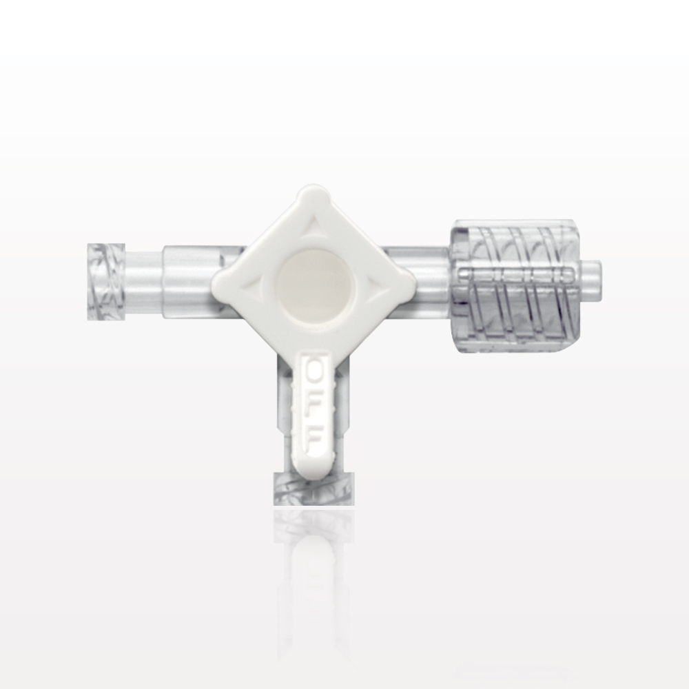 3-Way Stopcock, 2 Female Luer Locks, Swivel Male Luer Lock