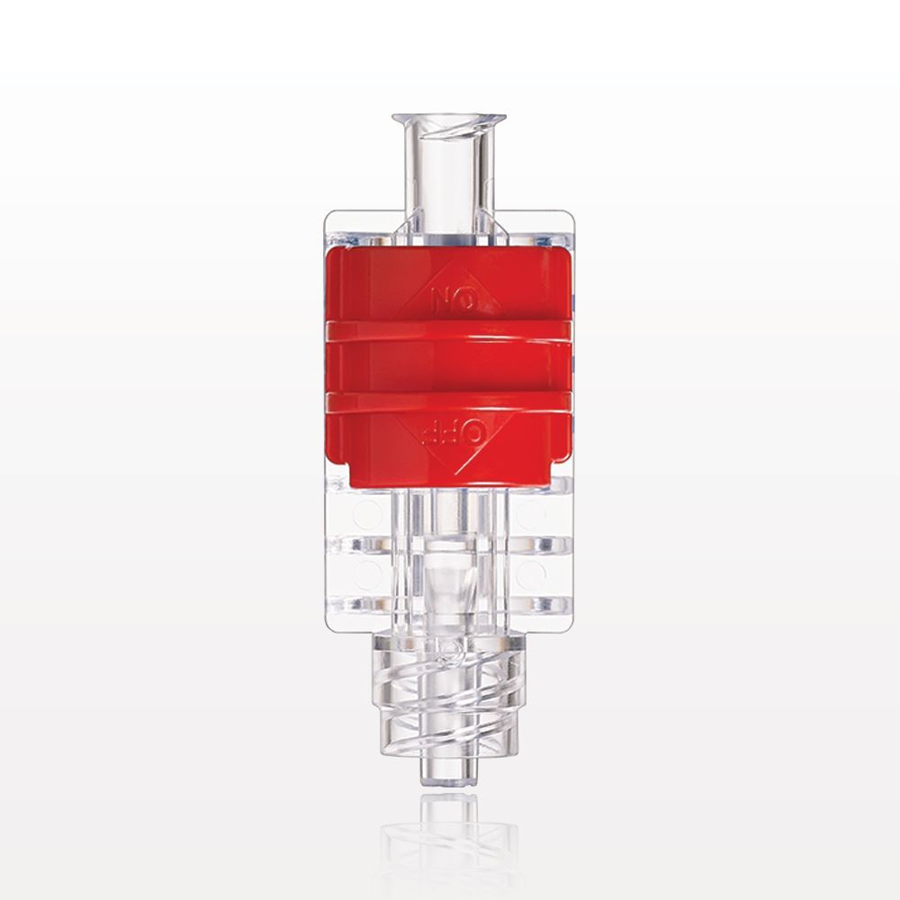 Flow Control Switch, Female Luer Lock Inlet, Male Luer Lock Outlet, Red