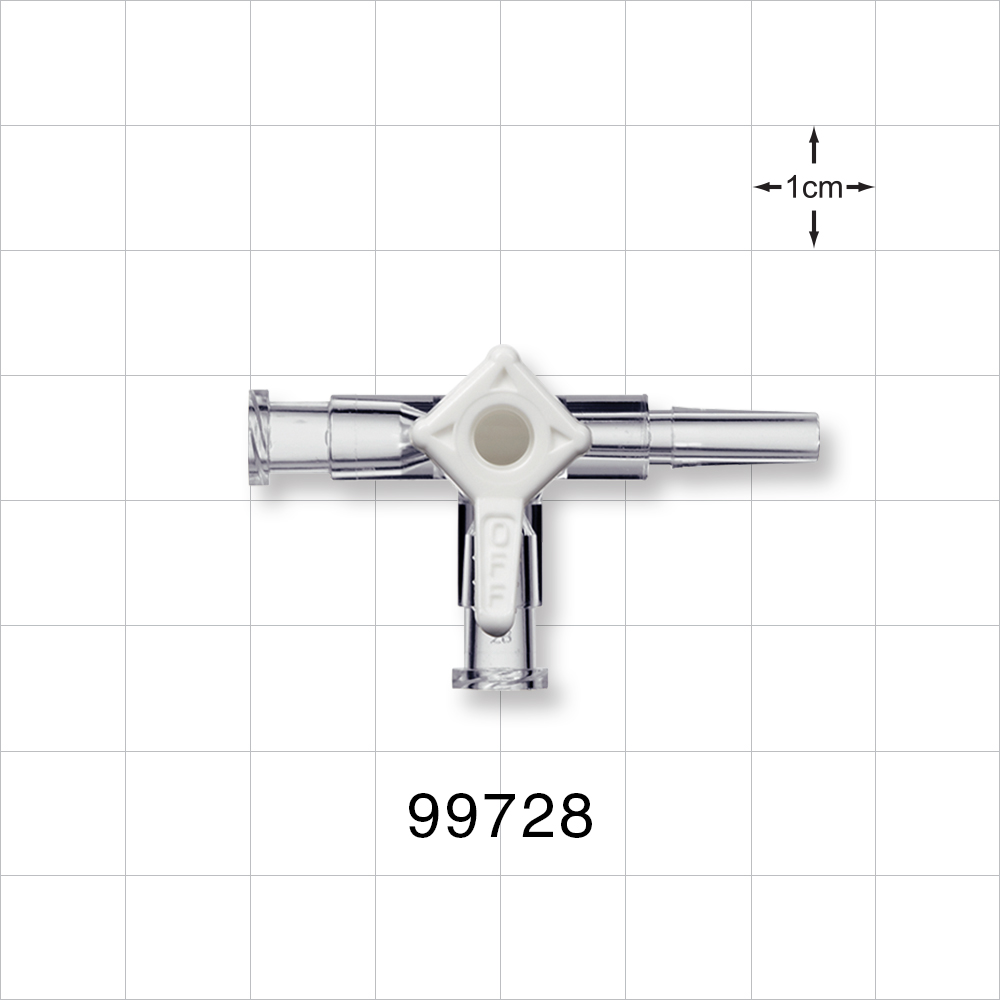 3-Way Stopcock, 2 Female Luer Locks, Male Luer Slip