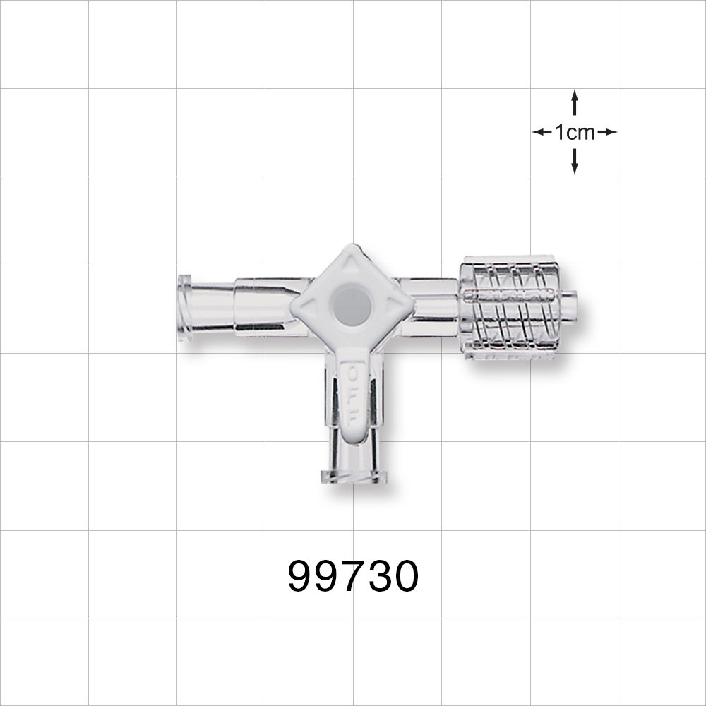 3-Way Stopcock, 2 Female Luer Locks, Swivel Male Luer Lock