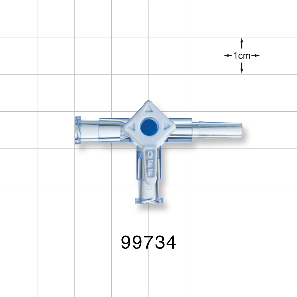 3-Way Stopcock, 2 Female Luer Locks, Male Luer Slip