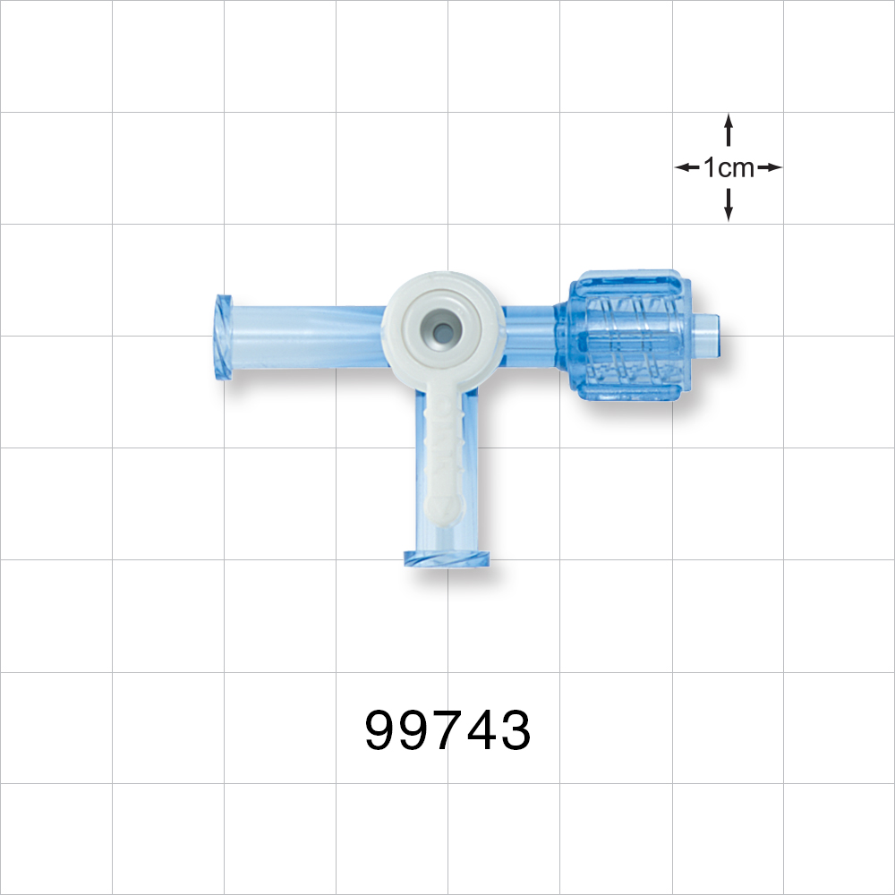 2-Way Stopcock, 2 Female Luer Locks, Swivel Male Luer Lock, 90 Degree Turn Handle