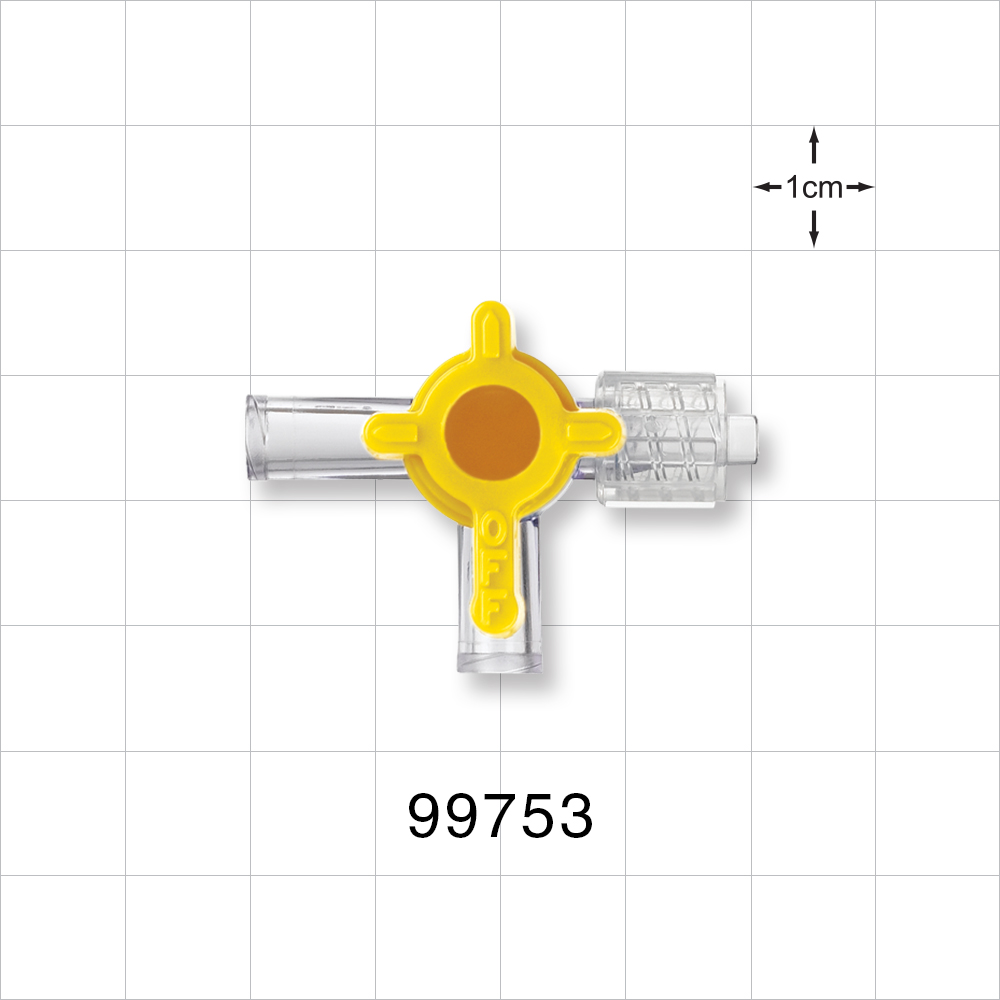 2-Way Stopcock, 2 Female Luer Locks, Swivel Male Luer Lock, 90 Degree Turn Handle