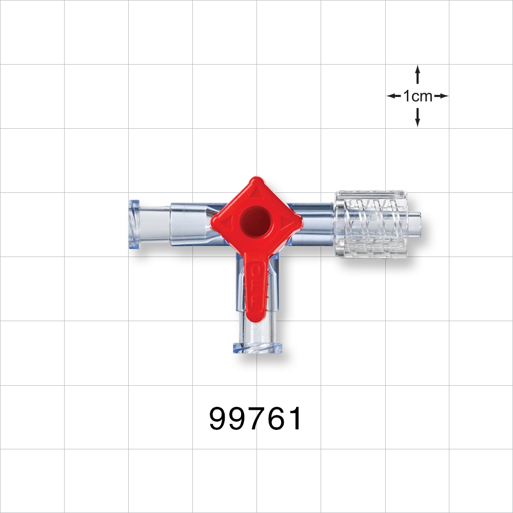 3-Way Stopcock, 2 Female Luer Locks, Swivel Male Luer Lock