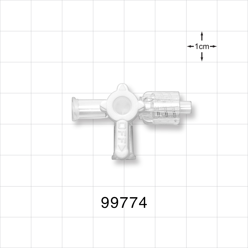 2-Way Stopcock, 2 Female Luer Locks, Male Luer with Spin Lock